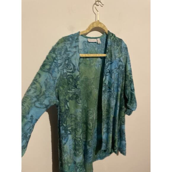 Susan Graver Burnout Knit Cardigan Only Turquoise Green M - Picture 4 of 6